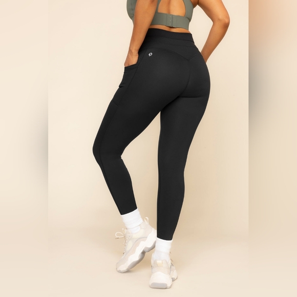 POPFLEX Black Leggings with Drawstring and Pockets 25" Length - Picture 2 of 9
